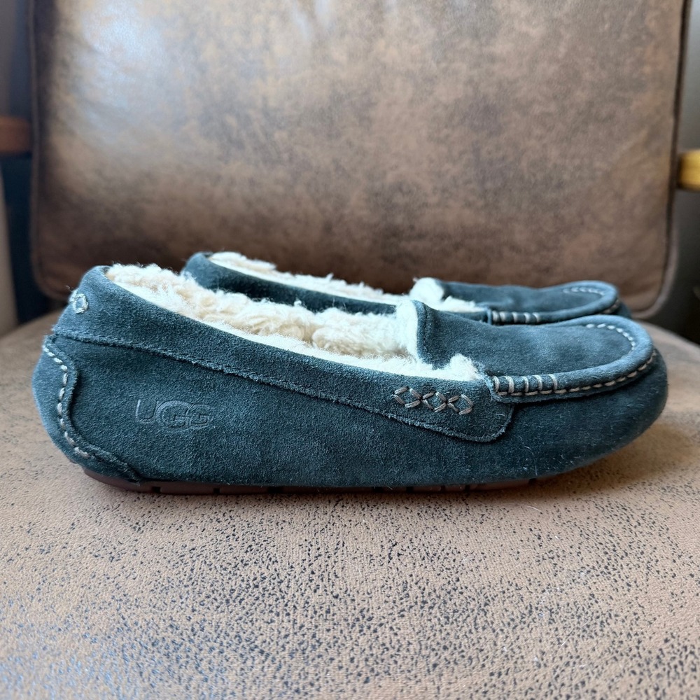 UGG Ansley Suede Slippers Blue Teal Moccasin Loafers Womens Size 9